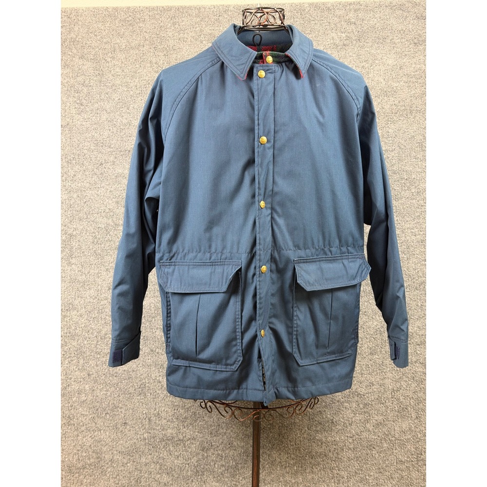 Woolrich Vintage Navy Mountain Parka Plaid Lined Hooded Jacket Mens USA Medium